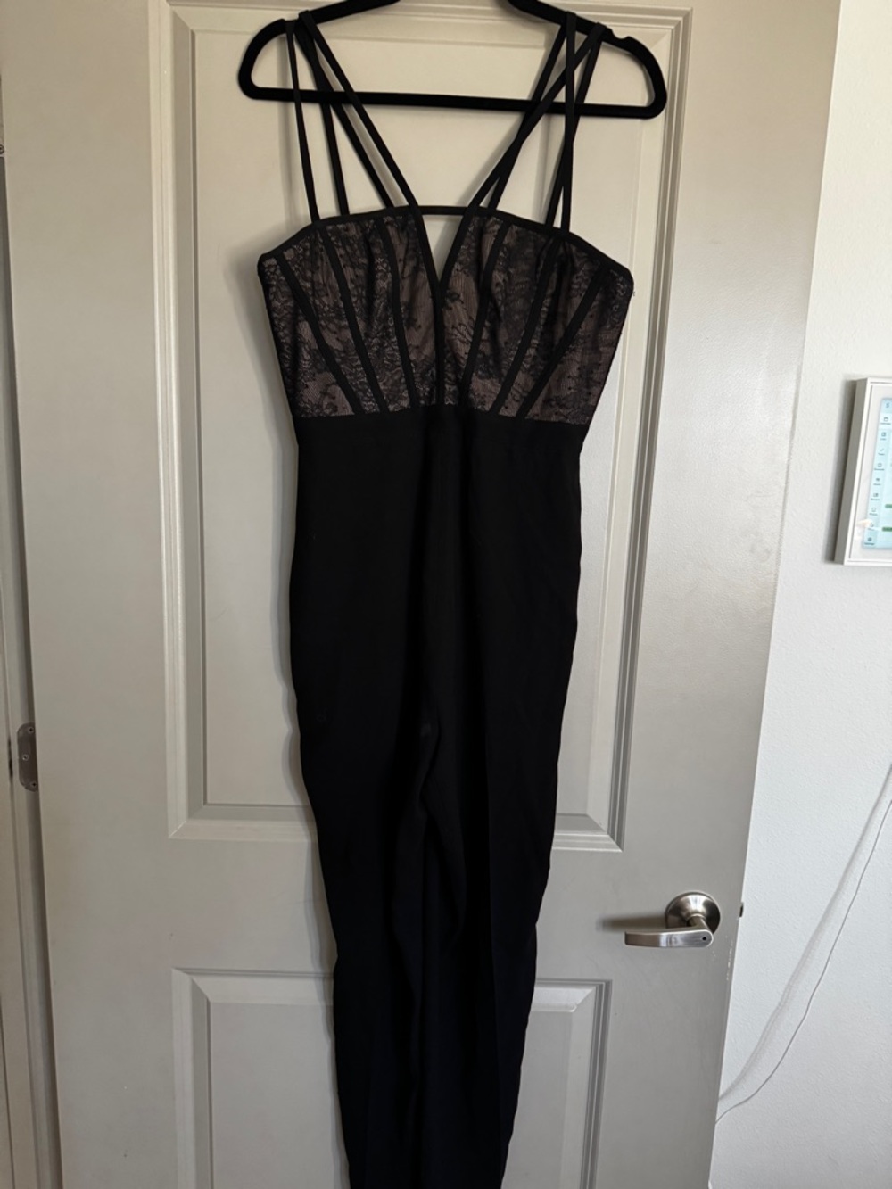 BCBGMaxAzria Black Lace Bustier Top with Nude Lining